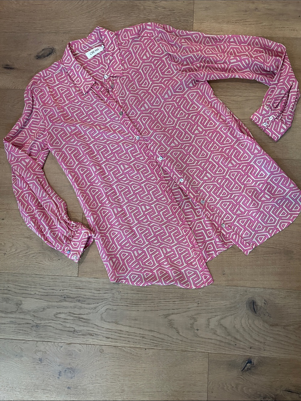 Geo-Print Pink Button-Down Shirt - Cream & Pink